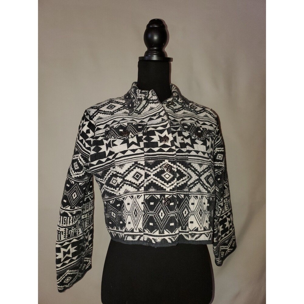 Vintage Paris Sports Club Womens Large Jacket Tapestry Cropped Geometric 1990s